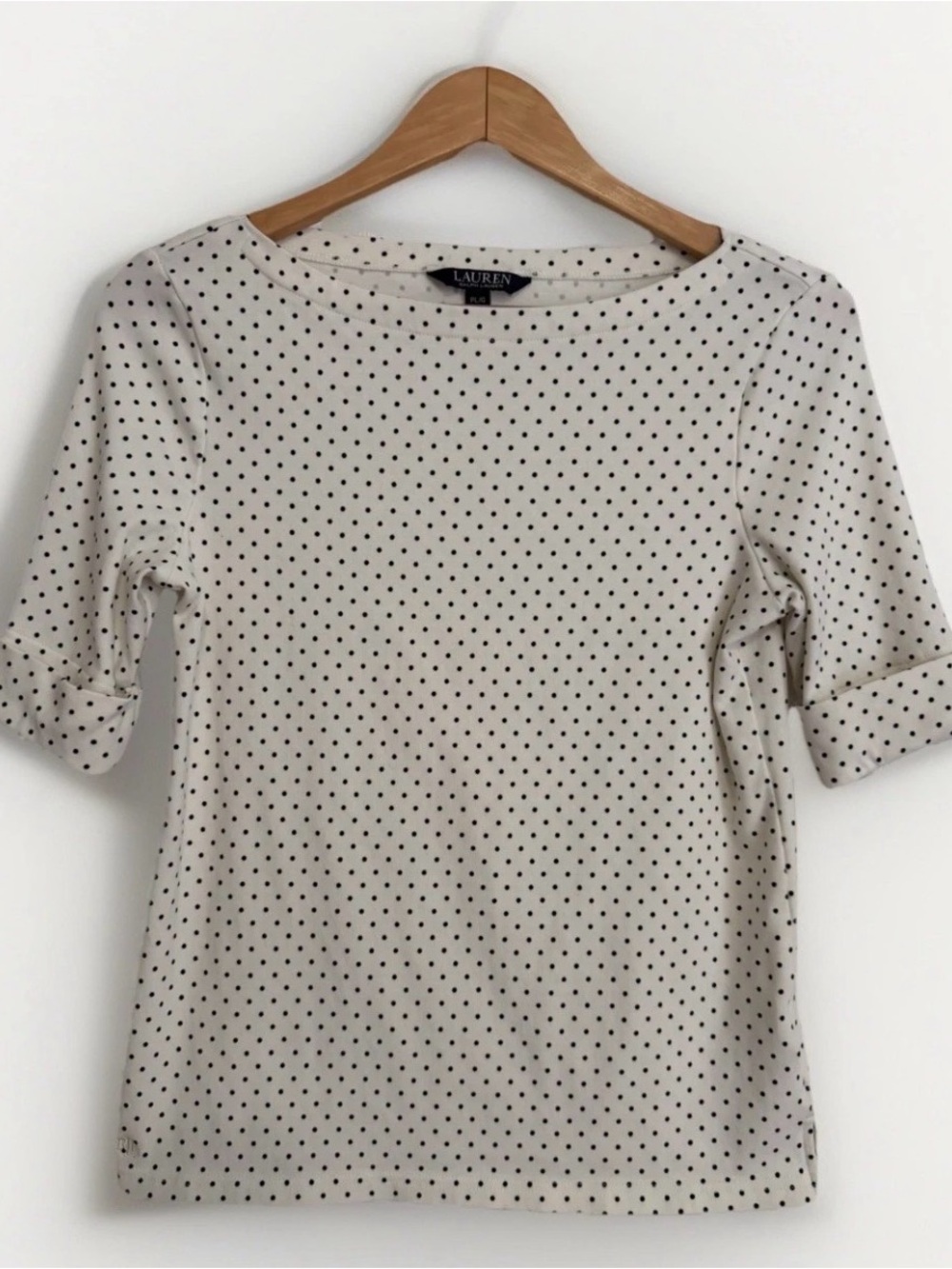 Lauren Ralph Lauren Cream Polka Dot Short Sleeve Shirt Women’s PL/G Black Label